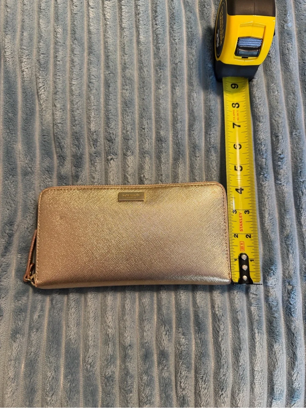 kate spade metallic rose gold zip-around wallet
